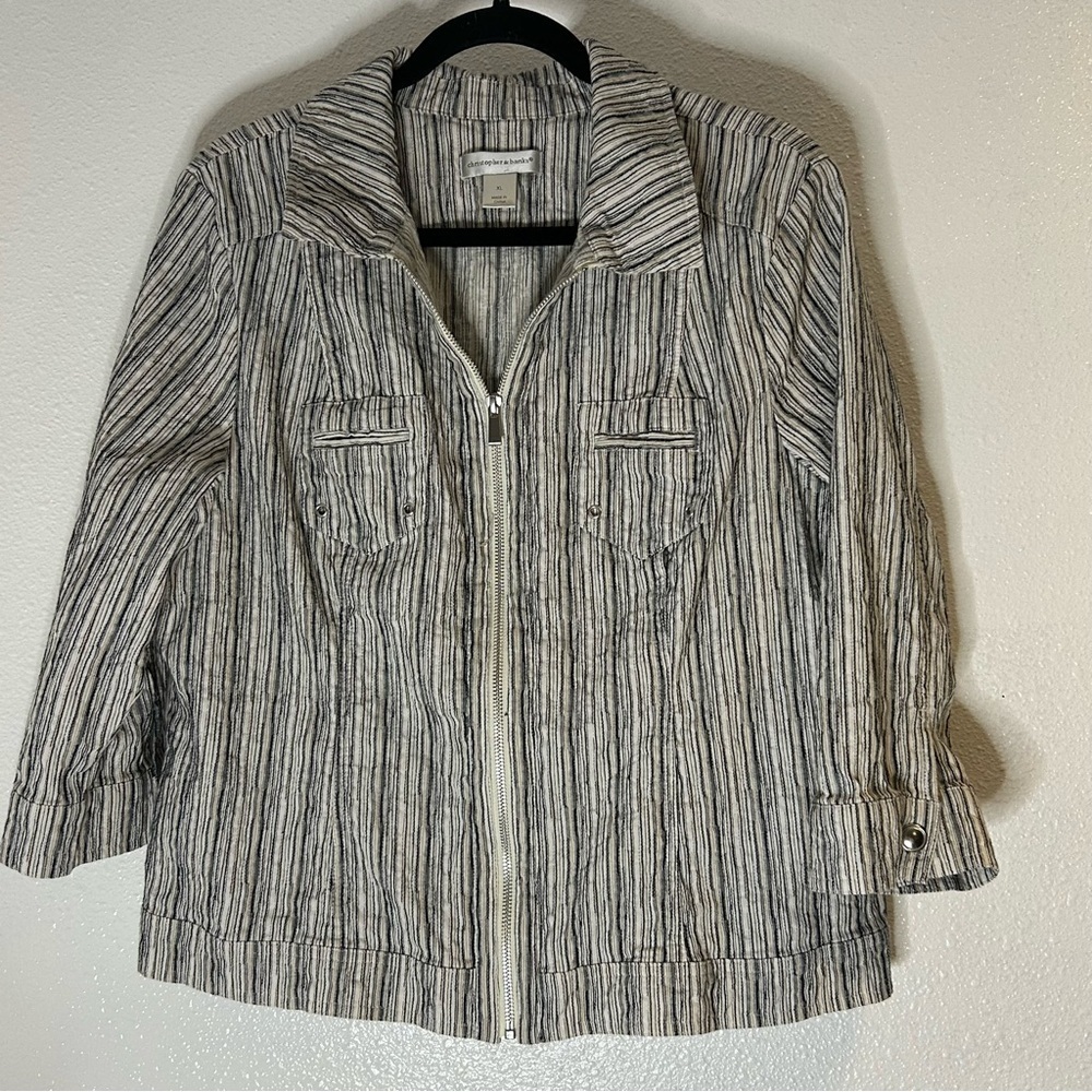 Christopher & Banks Black and White Striped Utility Jacket Size XL